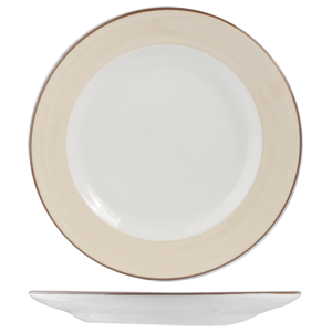 Тарелка «Чино»; материал: фарфор; диаметр=255, высота=20 мм; цвета: белый, бежевый