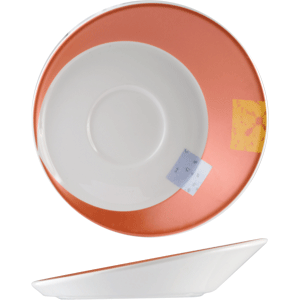 Блюдце «Зен»; материал: фарфор; диаметр=15 см.; белый,оранжевый цвет