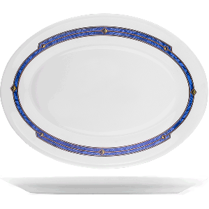 Блюдо овальное «Астрал»; стекло; длина=30, ширина=22.5 см.; белый, синий