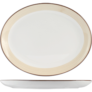Блюдо овальное «Чино»; материал: фарфор; высота=30, длина=340, ширина=265 мм; цвета: белый, бежевый