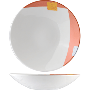 Салатник «Зен»; материал: фарфор; 500 мл; диаметр=200, высота=45 мм; белый,оранжевый цвет