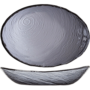 Салатник овальный «Скейп гласс» дымчатый; стекло; , L=30см; серый