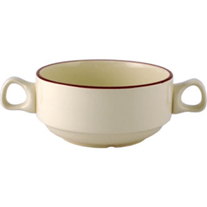 Супница, Бульонница (бульонная чашка) «Кларет»; материал: фарфор; 280 мл; диаметр=115, высота=52 мм; бежевая,бордо