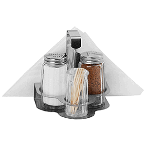Набор соль/перец и стаканчик для зубочисток и салфетница; сталь нержавеющая, стекло; 50 мл; высота=10.5, длина=10, ширина=10.7 см.; серебряные,проз