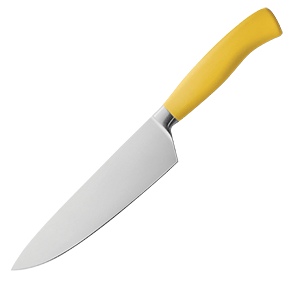 Нож поварской; сталь, пластик; длина=21 см.; металлический, желтый