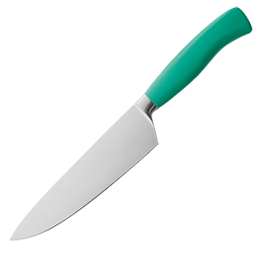 Нож поварской; сталь, пластик; длина=23 см.; металлический,зеленый