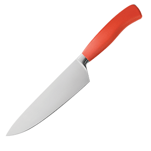 Нож поварской; сталь, пластик; длина=23 см.; металлический, красный