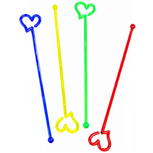Мешалка «Сердечки» (50 штук); пластик; высота=17.8, длина=18 см.; разноцветные