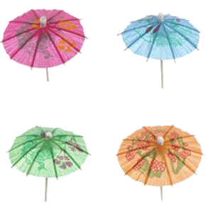 Зонтик на деревянной ножке (300 штук); бумага,дерево; высота=68, длина=248/100, ширина=119 мм; разноцветные,бежевая