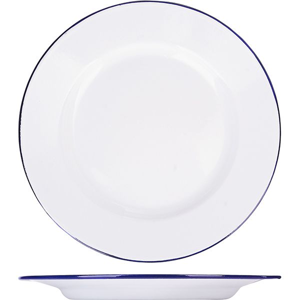 Тарелка мелкая эмалированная; сталь; D=24см; белый,синий