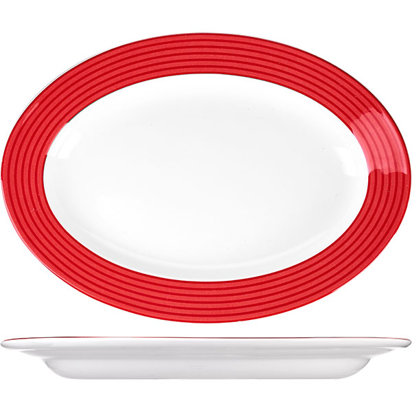 Блюдо овальное; фарфор; H=35,L=380,B=270мм; белый,красный
