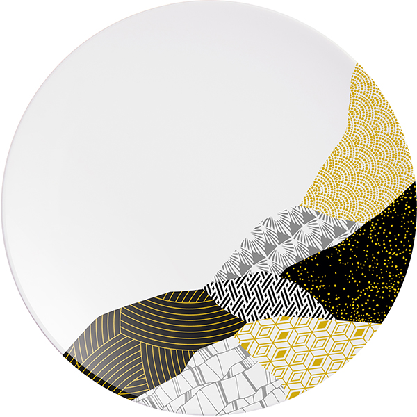 Тарелка мелкая «Фрагмент Амбре»;  фарфор;  D=16см;  белый,желт.
