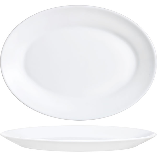Блюдо овальное «Ресторан»; стекло; высота=2, длина=30, ширина=21.5 см.; белый