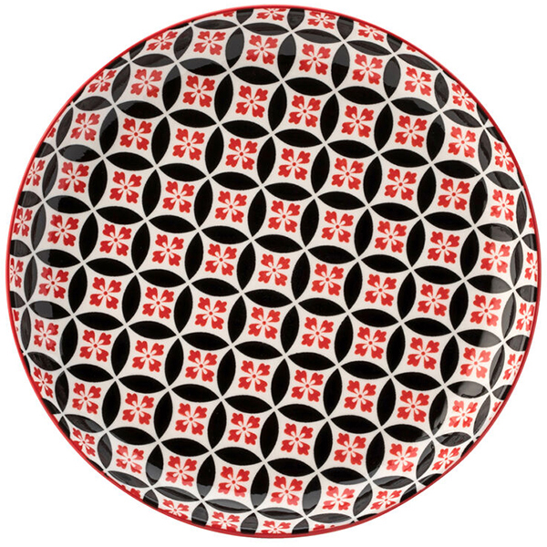 Тарелка; фарфор; D=200,H=25мм; красный,черный