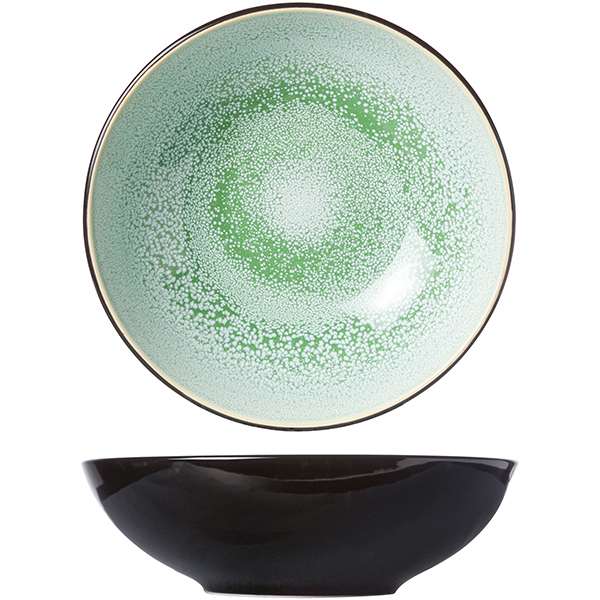 Салатник; керамика; D=200, H=62мм; зелен., черный