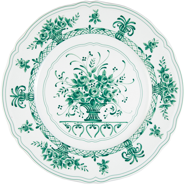 Тарелка подстановочная с рисунком «Антирос»; фарфор; D=32см; белый, зелен.