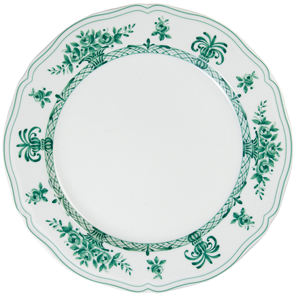 Тарелка подстановочная с рисунком «Антирос»; фарфор; D=26, 5см; белый, зеленая