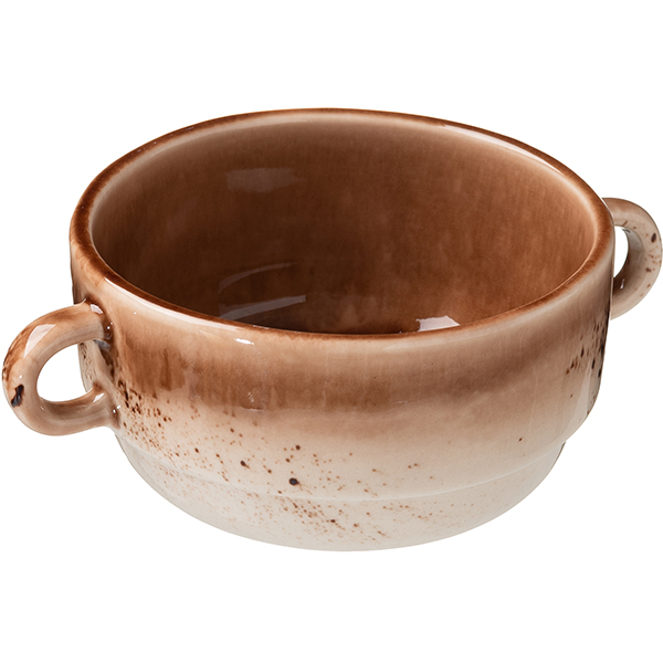 Чашка бульонная «Маррон Реативо»; фарфор; 300мл; D=115, H=55мм; коричнев., бежев.