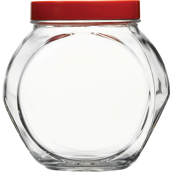 Банка круглая с крышкой «Бэлла»; стекло, пластик; 1, 5л; D=10, 5, H=16см; прозрачный, красный