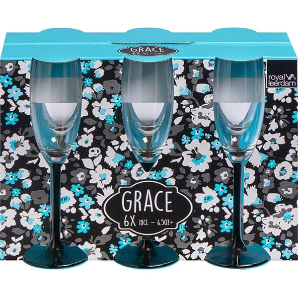 Фужеры для шампанского «Grace» на черн.ножке[6шт]; стекло; 180мл; прозрачный