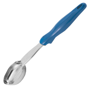 Ложка кухонная с синей ручкой; сталь нержавеющая; , L=33см; металлический, синий