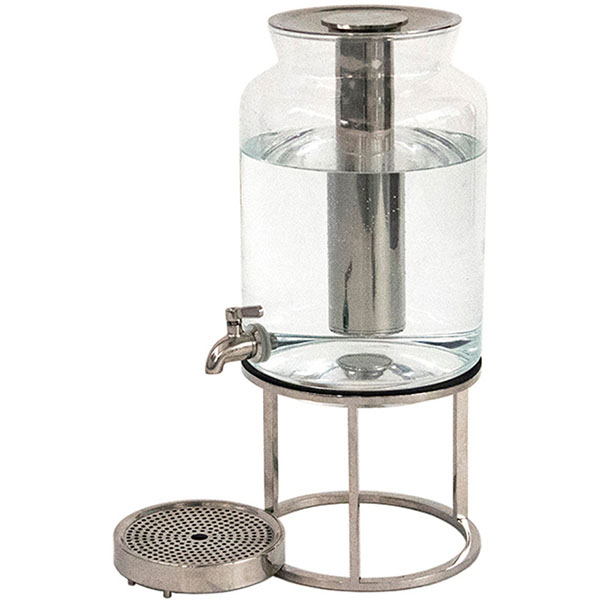 Диспенсер для холодных напитков с подставкой; стекло, сталь нержавеющая; 8л; D=21, H=32см; прозрачный, металлический