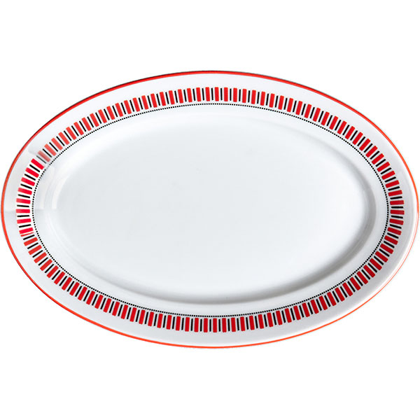 Блюдо «Мезень» Принц Заборчик овальное; фарфор; , H=27, L=240мм; белый, красный
