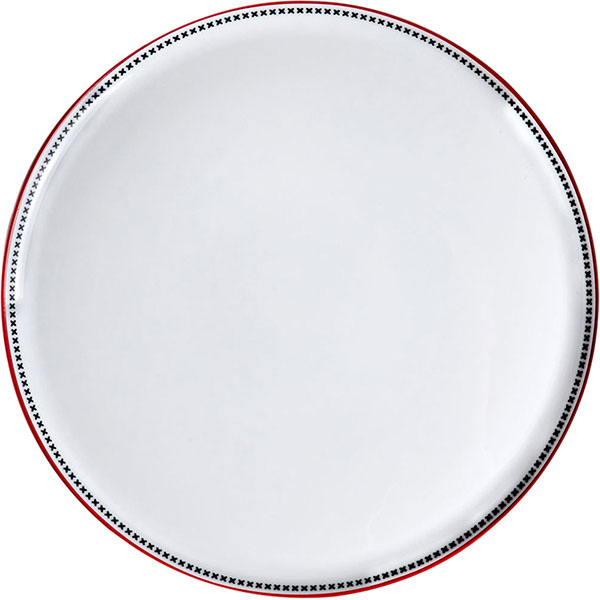 Блюдо «Мезень» Принц Крестики для пиццы; фарфор; D=320, H=11мм; белый, красный