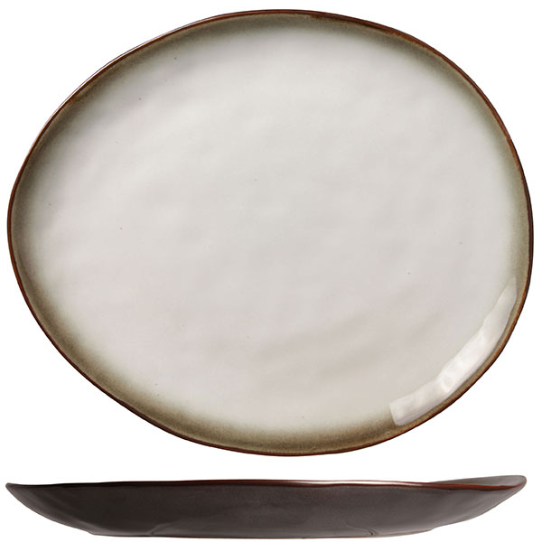 Блюдо овальное; керамика; , L=27, B=23см; белый, коричнев.