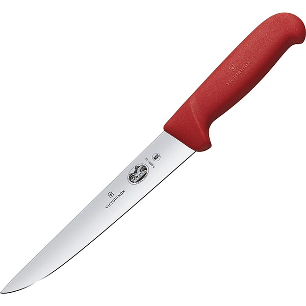 Нож для обвалки мяса; сталь нержавеющая, полипропилен; , L=18/31, B=3см; красный, черный
