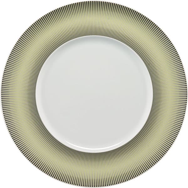 Тарелка мелкая c узким бортом «Энджой»; фарфор; D=28см; белый, оливковый цвет