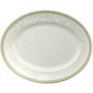 Блюдо «Антуанетт» овальное; фарфор; , H=19, L=330, B=260мм; белый, оливковый цвет