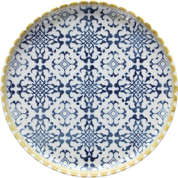 Тарелка «Селинунте» с бортом; фарфор; D=21см; синий, белый