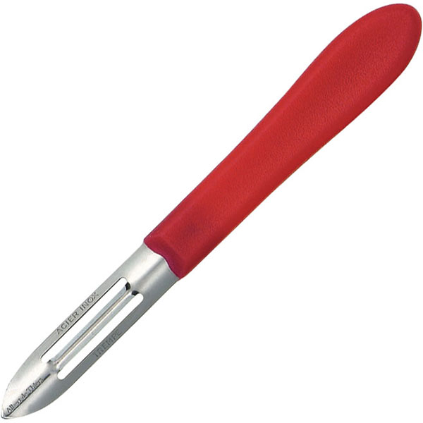 Нож для чистки овощей; сталь нержавеющая,пластик; длина=16 см.; металлический, красный