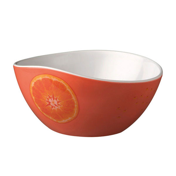 Салатник; пластик; диаметр=15, высота=7.5 см.; оранжевый цвет, белый