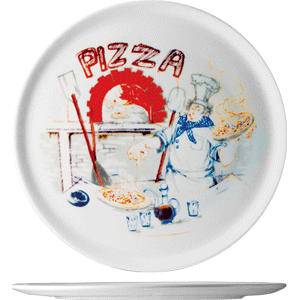 Блюдо для пиццы с рисунком «Чинция»; материал: фарфор; диаметр=28.5 см.; белый,роспись