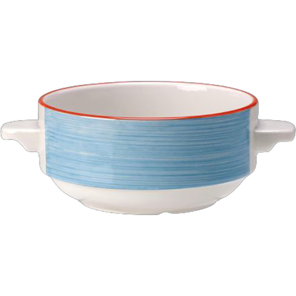 Супница, Бульонница (бульонная чашка) «Рио Блю»; материал: фарфор; 285 мл; диаметр=11, высота=6 см.; белый, синий