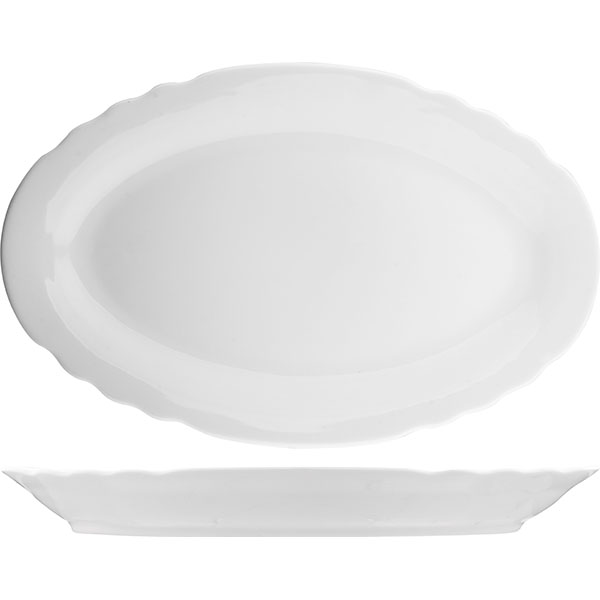 Блюдо овальное фигурный край; материал: фарфор; высота=40, длина=365, ширина=225 мм; белый
