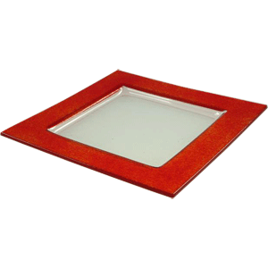 Тарелка квадратная «Бордер»; стекло; длина=25.5, ширина=25.5 см.; прозрачный, красный