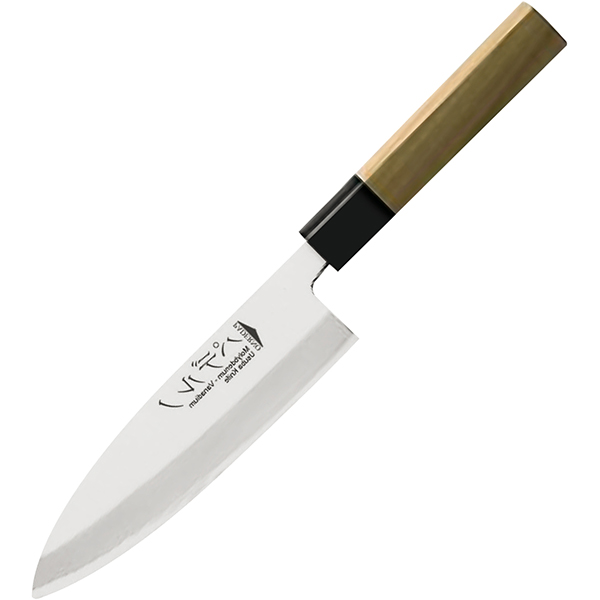Нож дэба для разделки рыбы; сталь, дерево; длина=25/10.5, ширина=4.2 см.; металлический,св. дерево