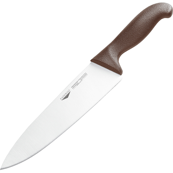 Нож поварской; сталь нержавеющая,пластик; длина=20, ширина=2 см.; металлический, коричневый