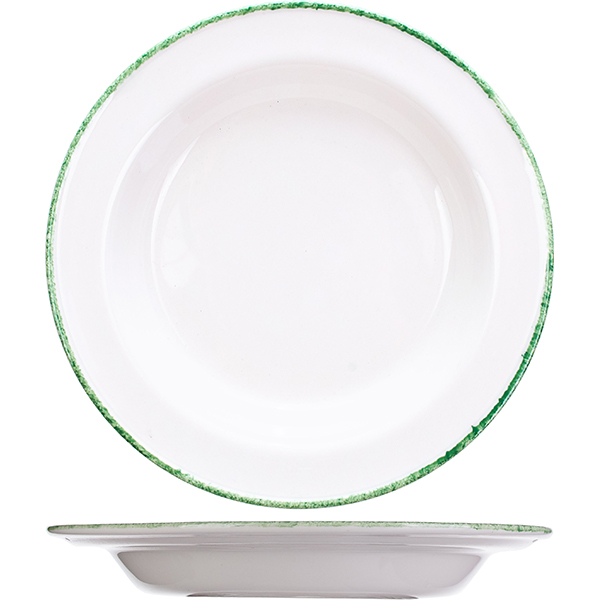 Тарелка глубокая «Грин дэппл»; фарфор; D=21.5см; белый,зеленый