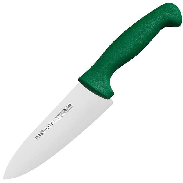 Нож поварской «Проотель»; сталь нержавеющая,пластик; L=29/15,B=4.5см; металлический ,зеленый