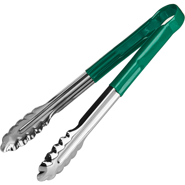 Щипцы универсальные с зеленой ручкой «Проотель»  сталь нержавеющая,резина  L=30см ProHotel