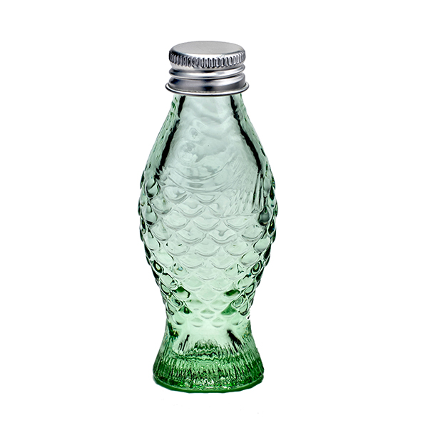 Бутылка «Рыба» с крышкой; стекло; 50мл; H=110мм; зеленый ,прозрачный