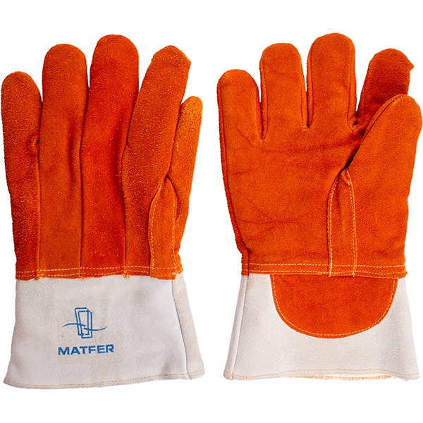 Перчатки для кондитера, укороченные t=300С (пара); кожа; длина=31, ширина=16 см.; серый, оранжевый цвет