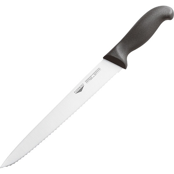Нож для нарезки мяса; сталь нержавеющая,пластик; L=30см; черный