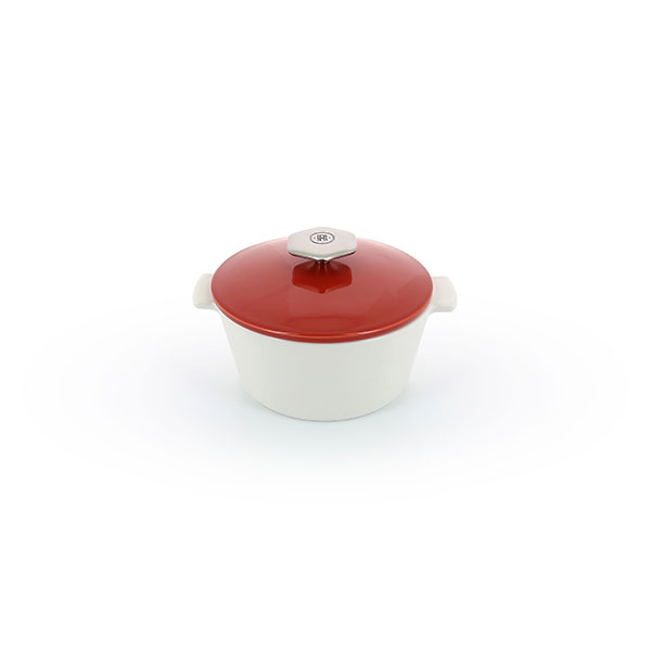 Кастрюля для сервировки с крышкой «Революшн»; керамика; 1.2л; D=19,H=12.5см; белый, красный