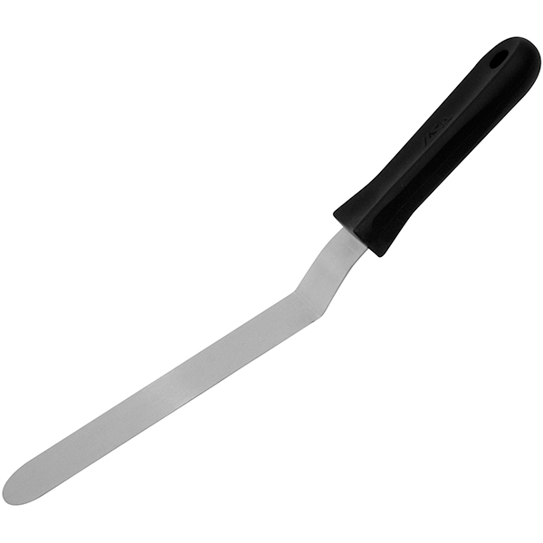 Лопатка кухонная с изгибом; пластик, сталь нержавеющая; длина=49/13, ширина=5 см.; цвет: черный,металлический