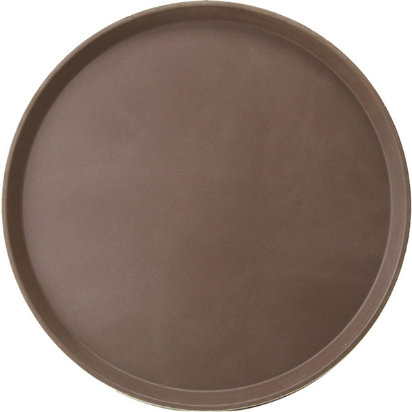Поднос круглый; стеклопластиковый,прорезиненный; диаметр=406, высота=23 мм; коричневый,серый